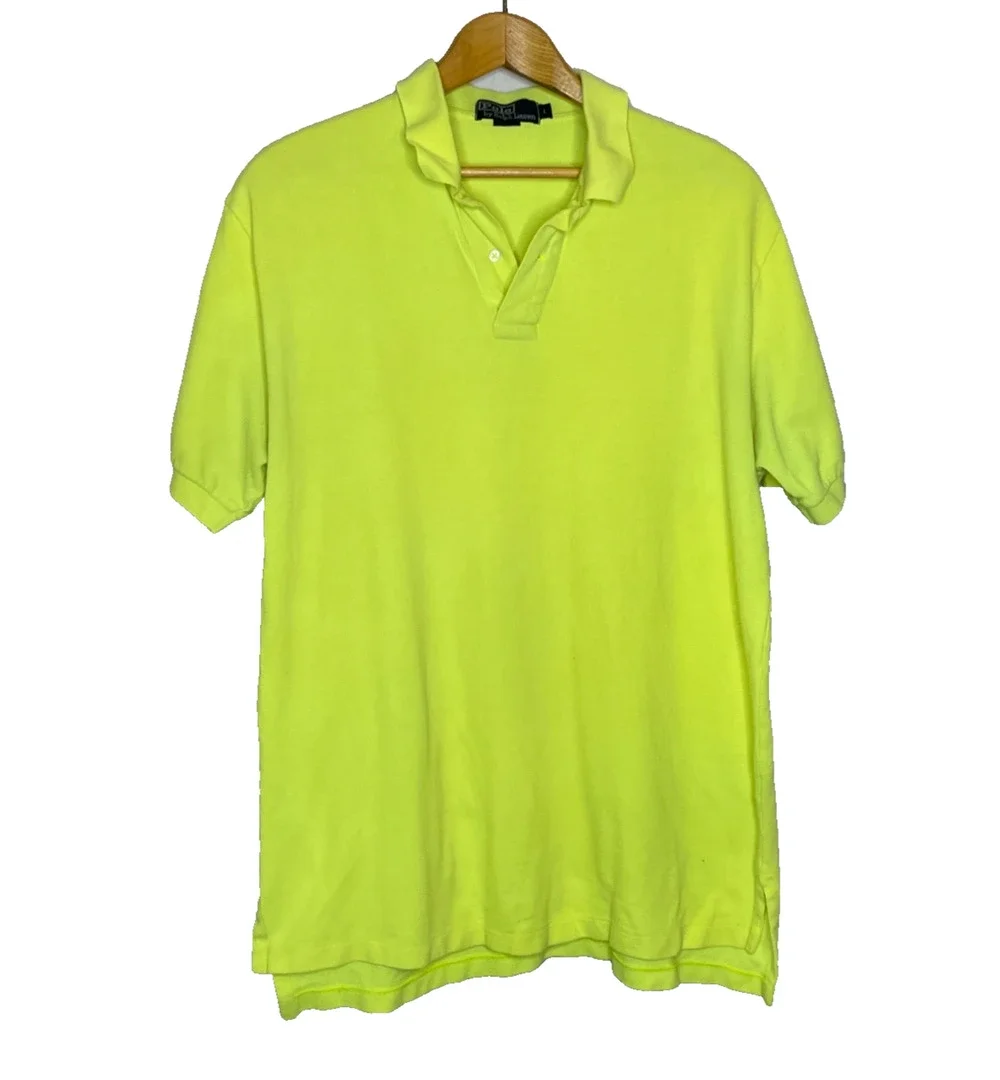 Men's Large Ralph Lauren Neon Yellow Cotton Polo Short Sleeve Shirt
